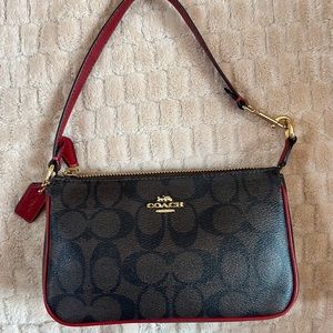 Coach Coated Signature Canvas Wristlet Red and Brown